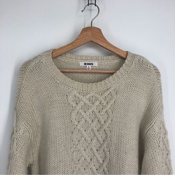 BB DAKOTA Cable Knit Sweater‎ Cream Size Small - Picture 2 of 5